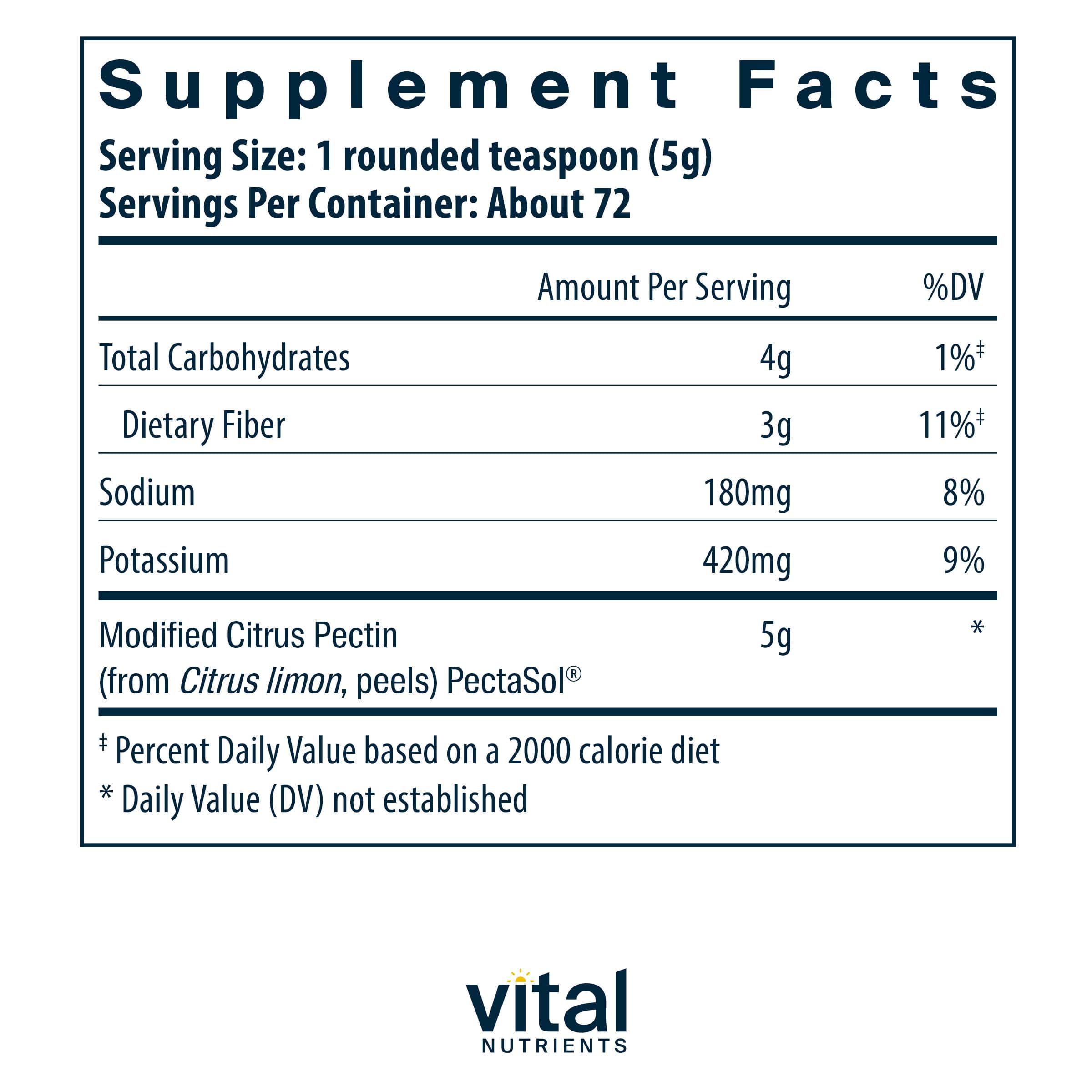 Vital Nutrients MCP (Modified Citrus Pectin) Ingredients
