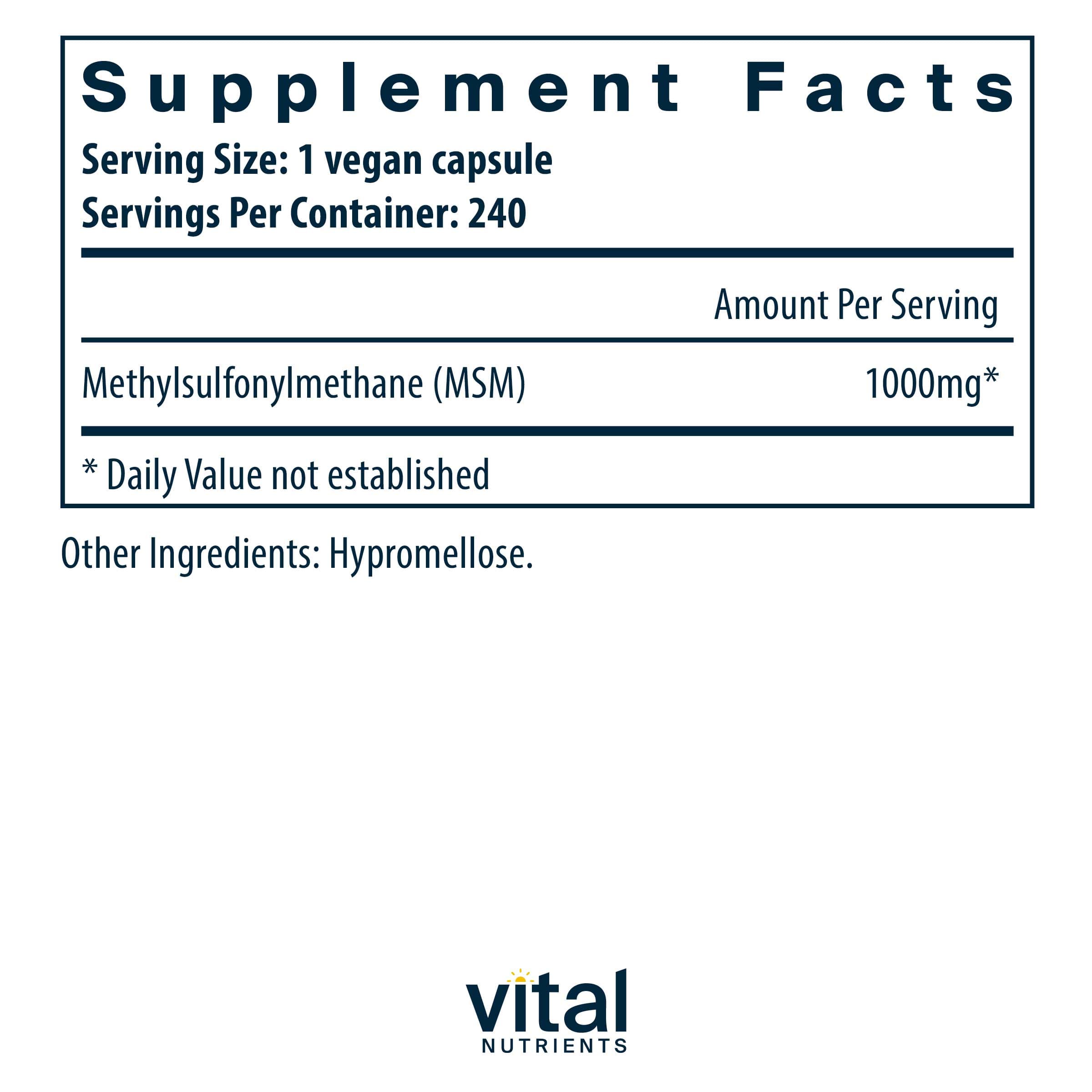 Vital Nutrients MSM 1000mg Ingredients