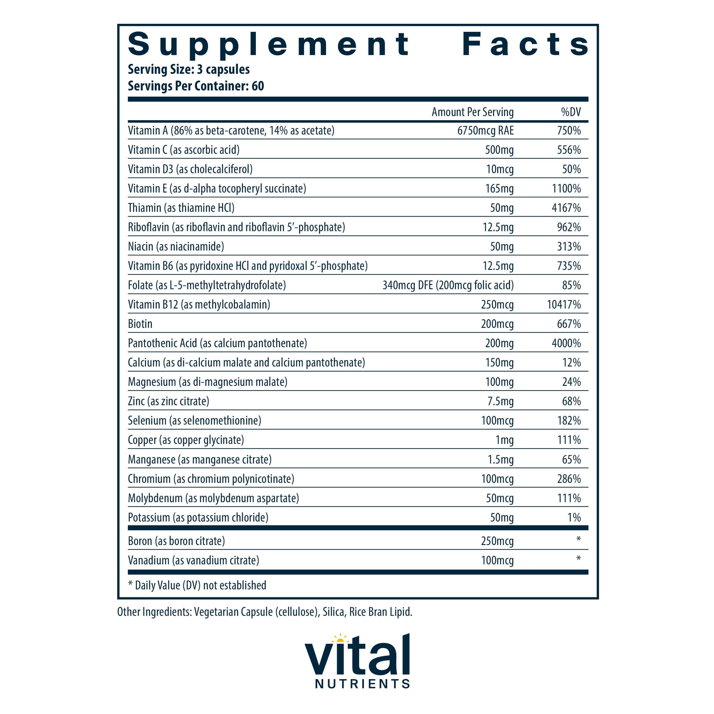 Vital Nutrients Multi-Nutrients (No Iron or Iodine) Ingredients