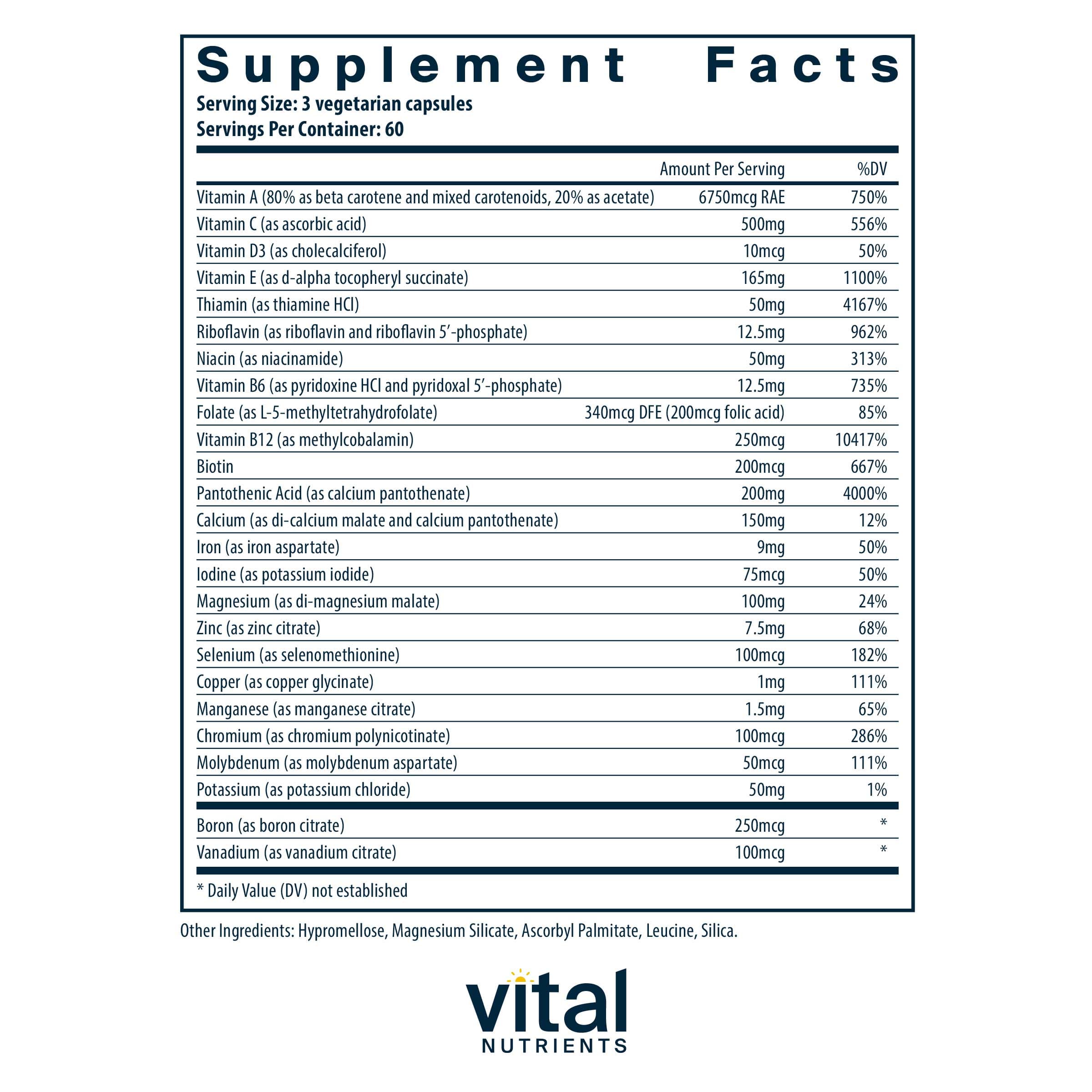 Vital Nutrients Multi-Nutrients with Iron & Iodine Ingredients