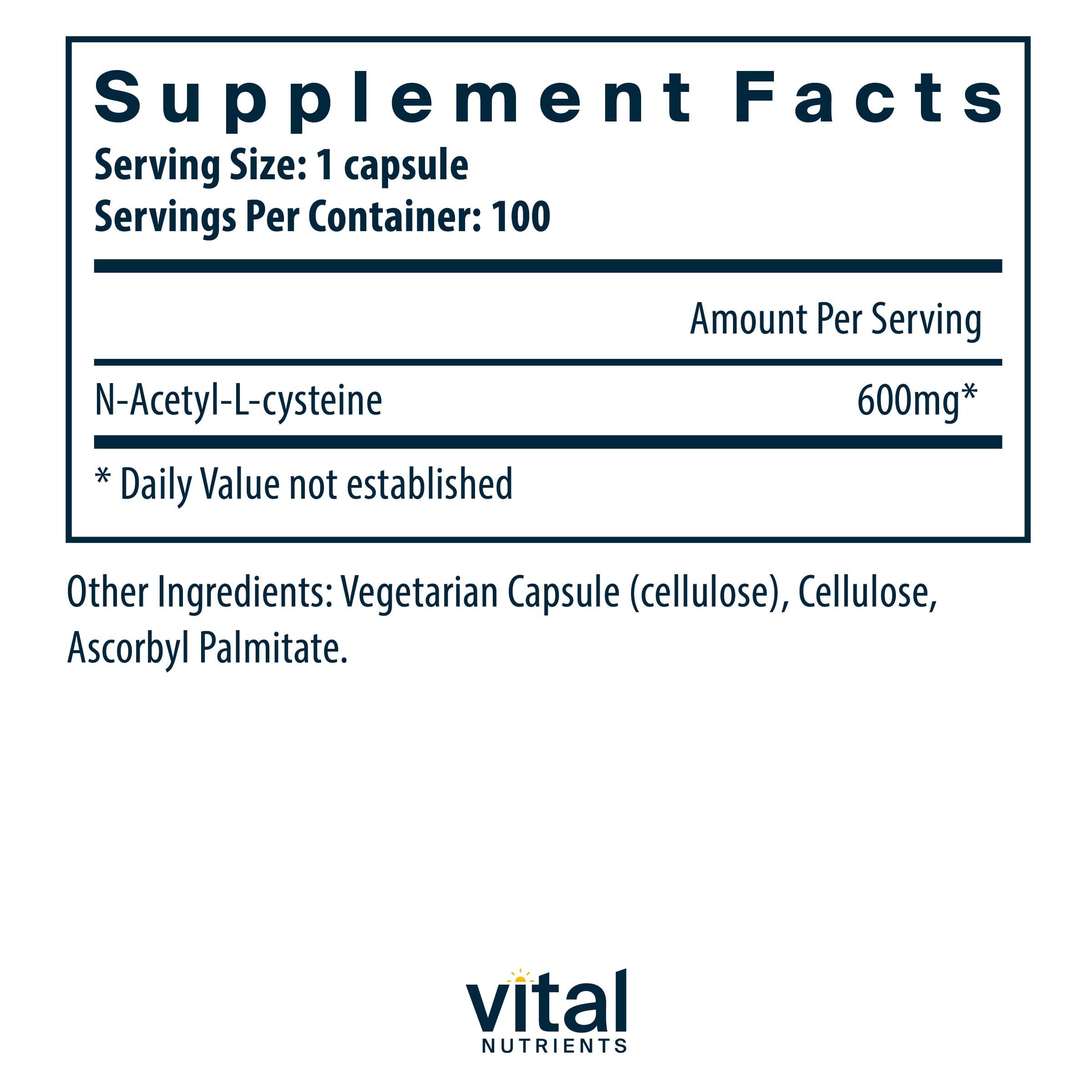 Vital Nutrients NAC 600 mg Ingredients