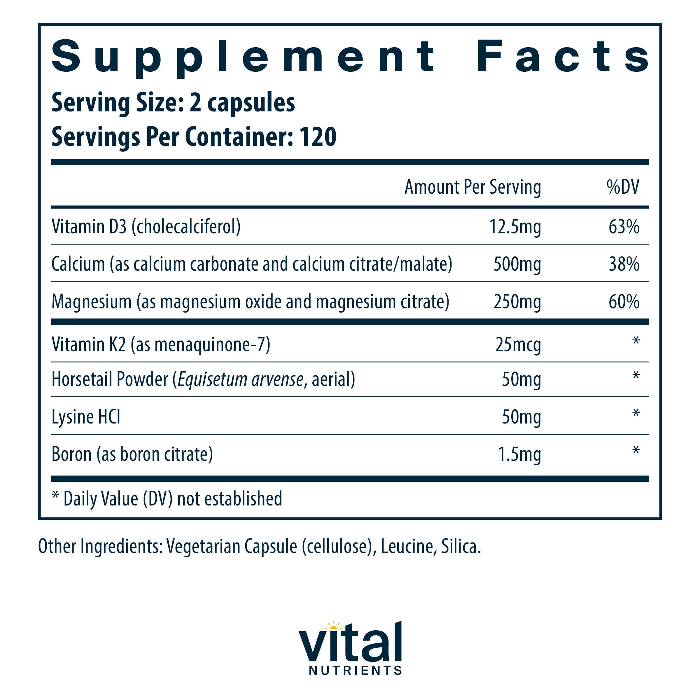 Vital Nutrients Osteo-Nutrients II with Vitamin K2-7 Ingredients