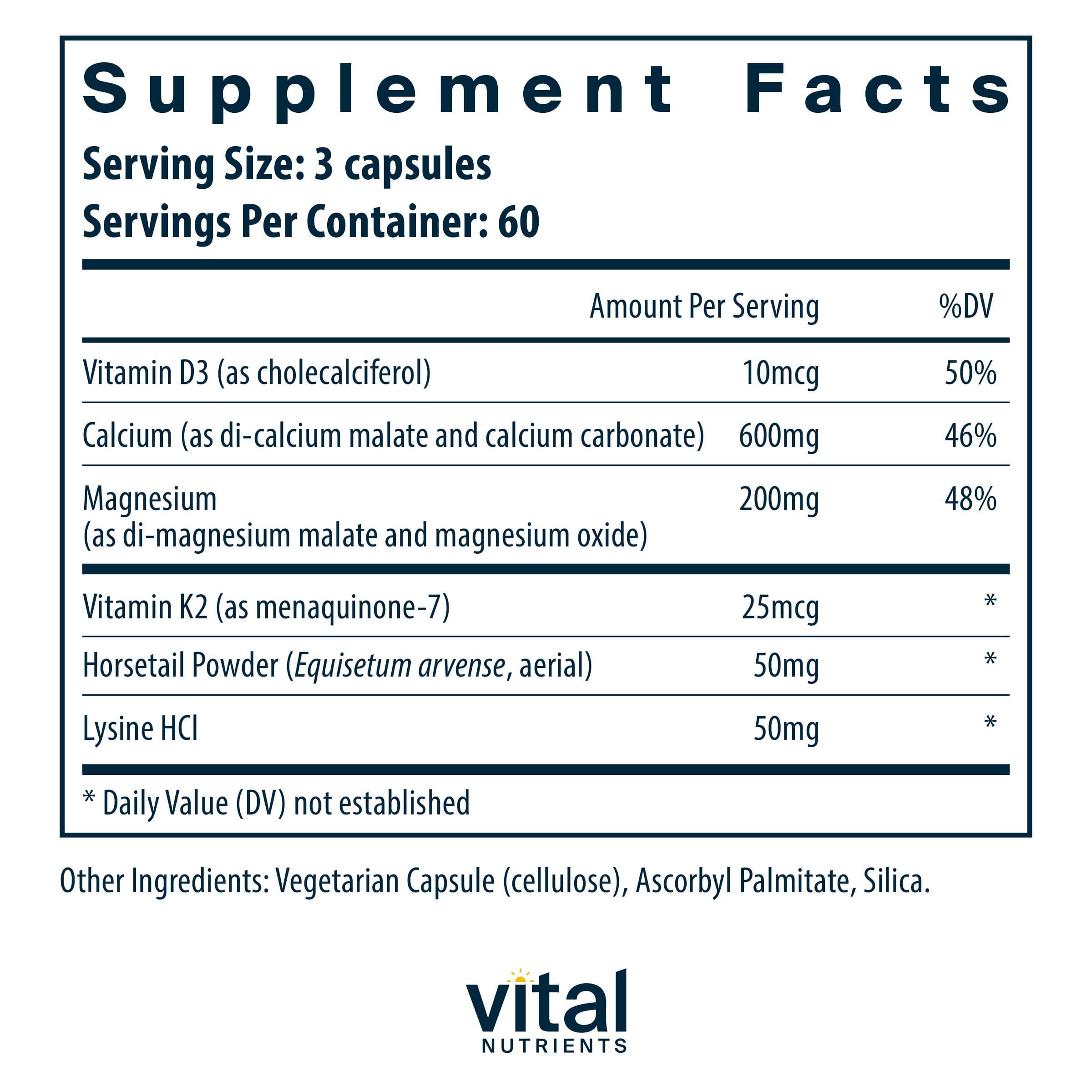 Vital Nutrients Osteo-Nutrients (w Vit K2-7) Ingredients