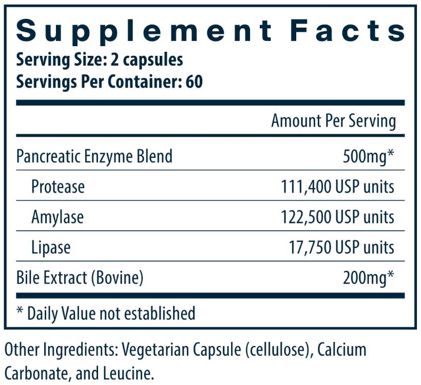 Vital Nutrients Pancreatin & Ox Bile Extract Ingredients