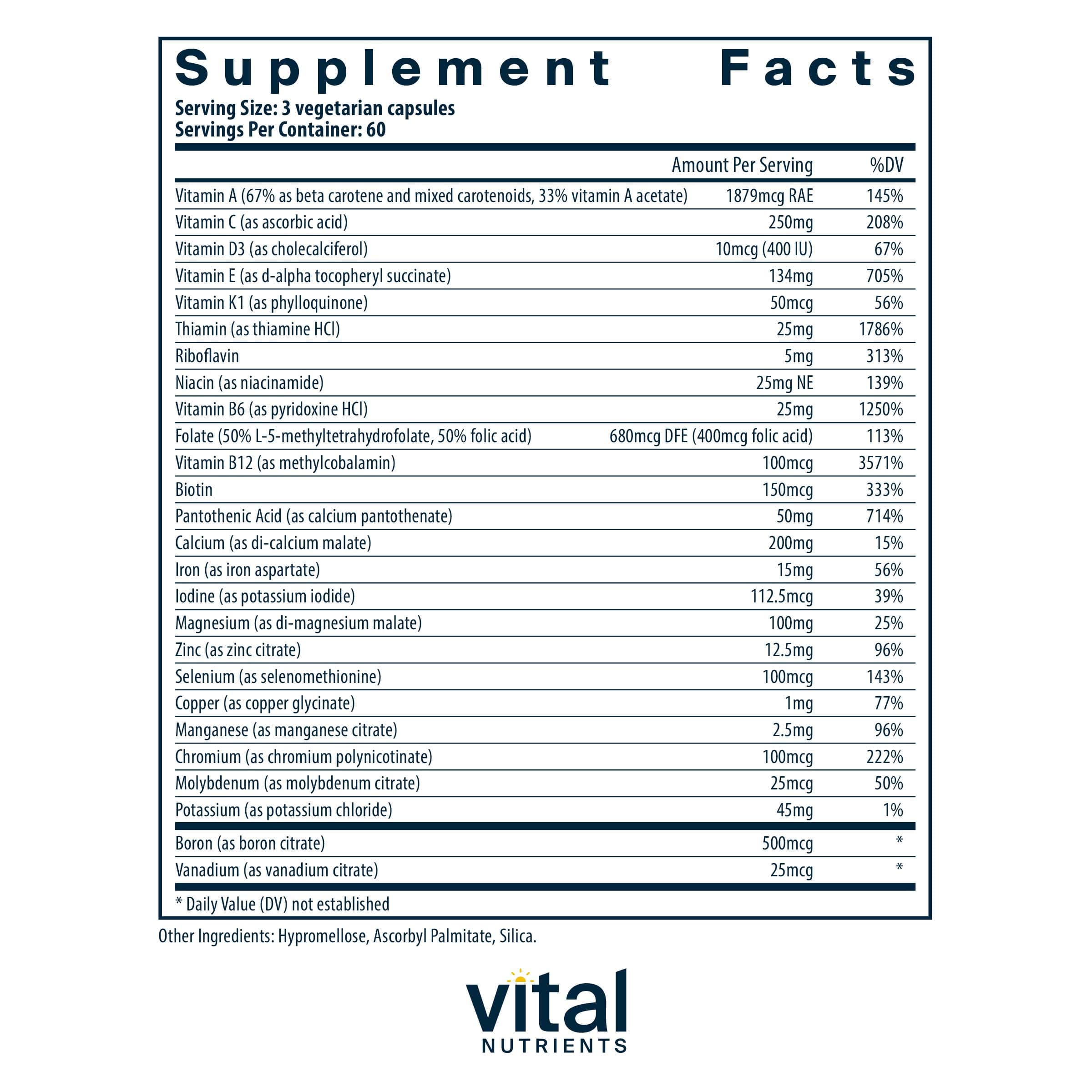 Vital Nutrients PreNatal Multi-Nutrients Ingredients