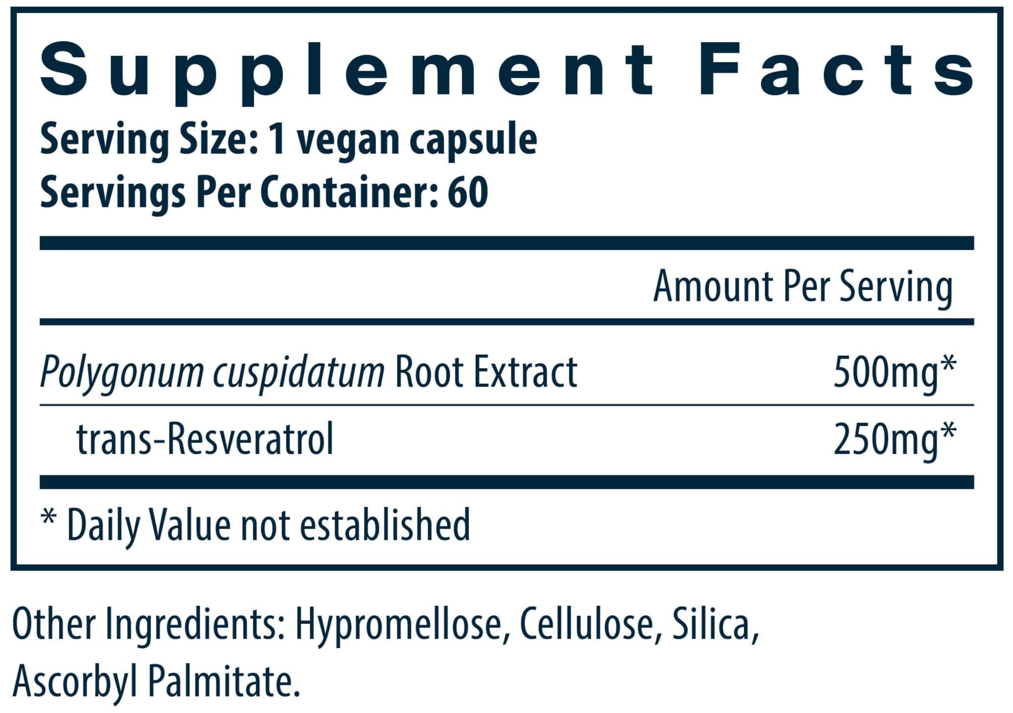 Vital Nutrients Resveratrol (Formerly Ultra High Potency) Ingredients