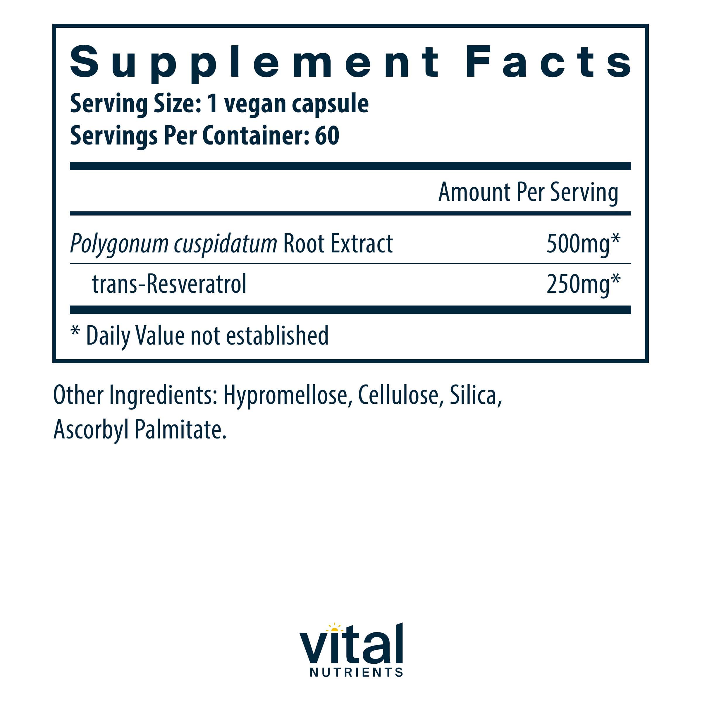 Vital Nutrients Resveratrol Ultra High Potency Ingredients