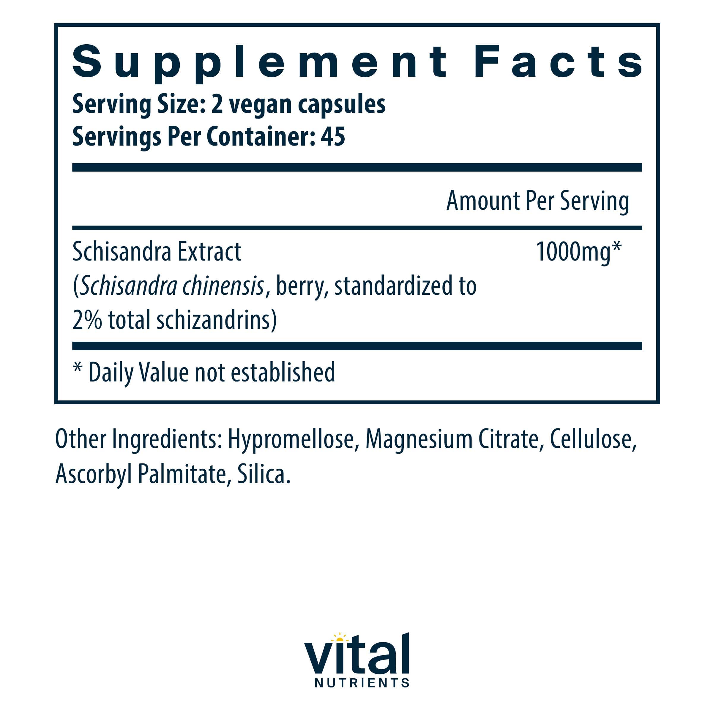 Vital Nutrients Schisandra Extract Ingredients