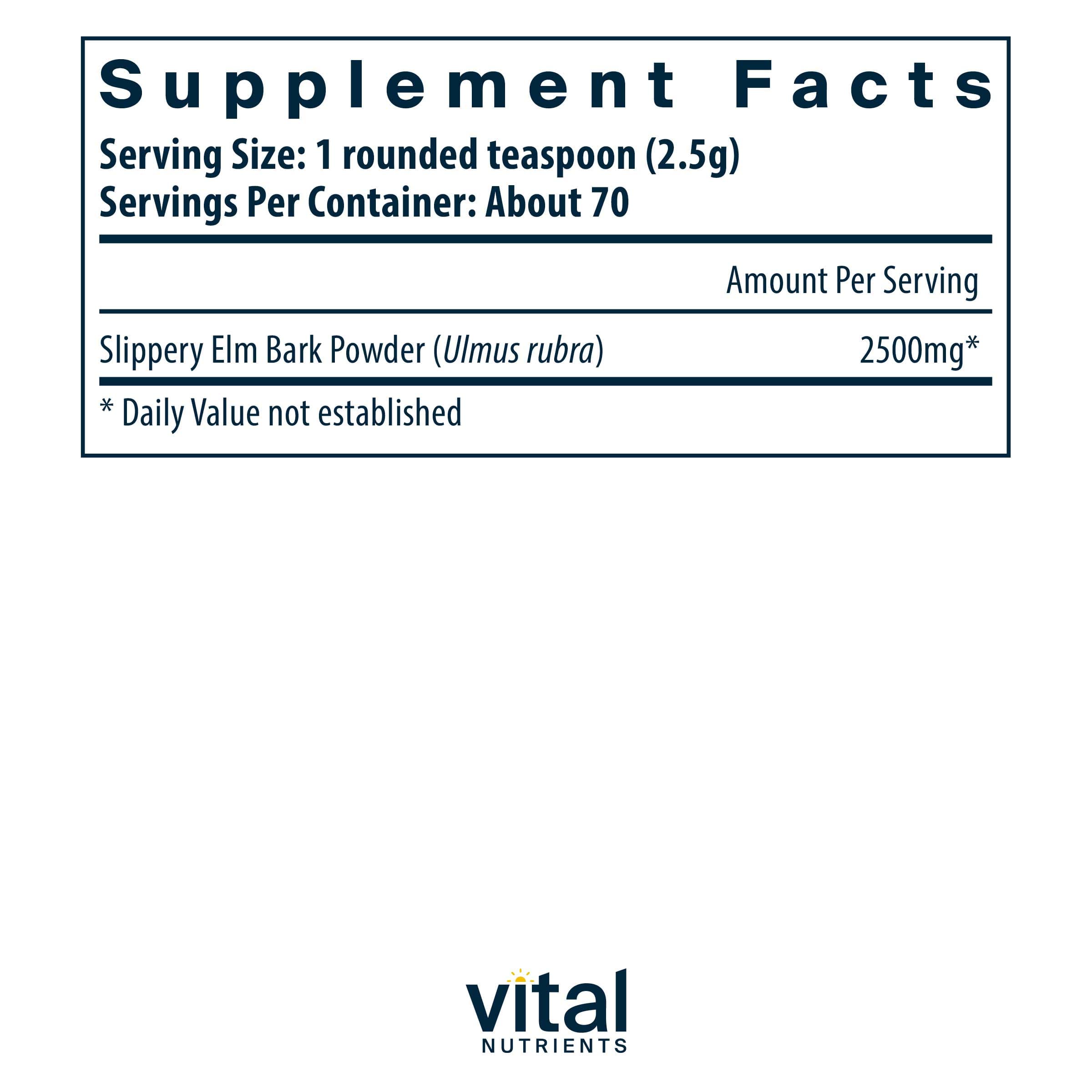 Vital Nutrients Slippery Elm Bark Powder Ingredients