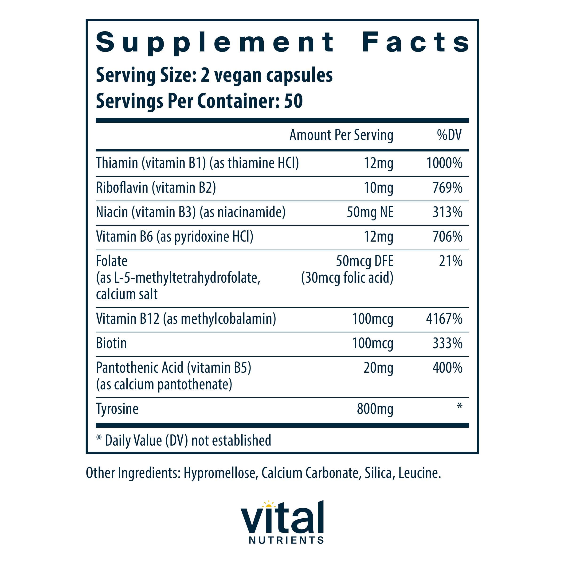 Vital Nutrients Tyrosine and B Vitamins Ingredients