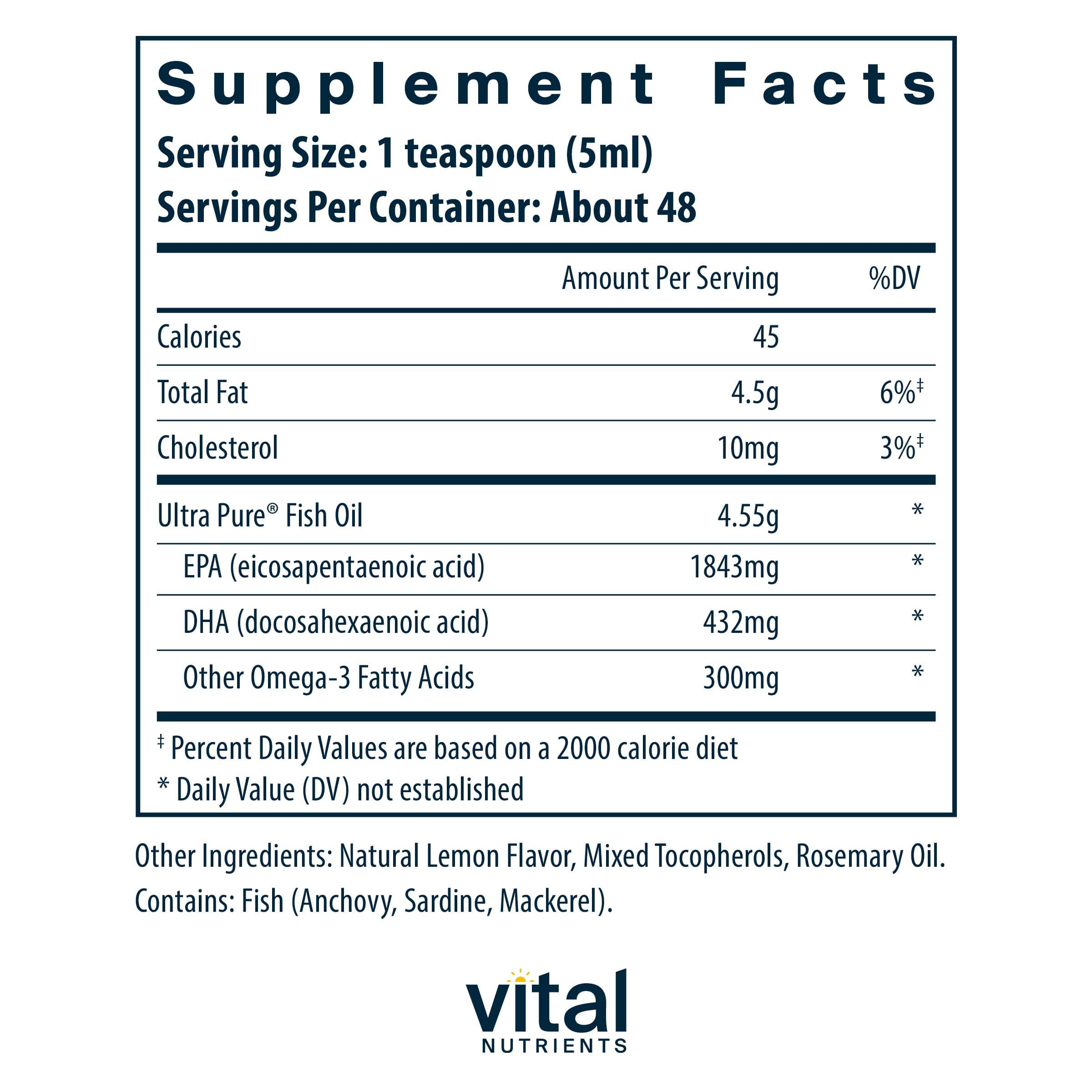 Vital Nutrients Ultra Pure® Fish Oil 2600 Ingredients