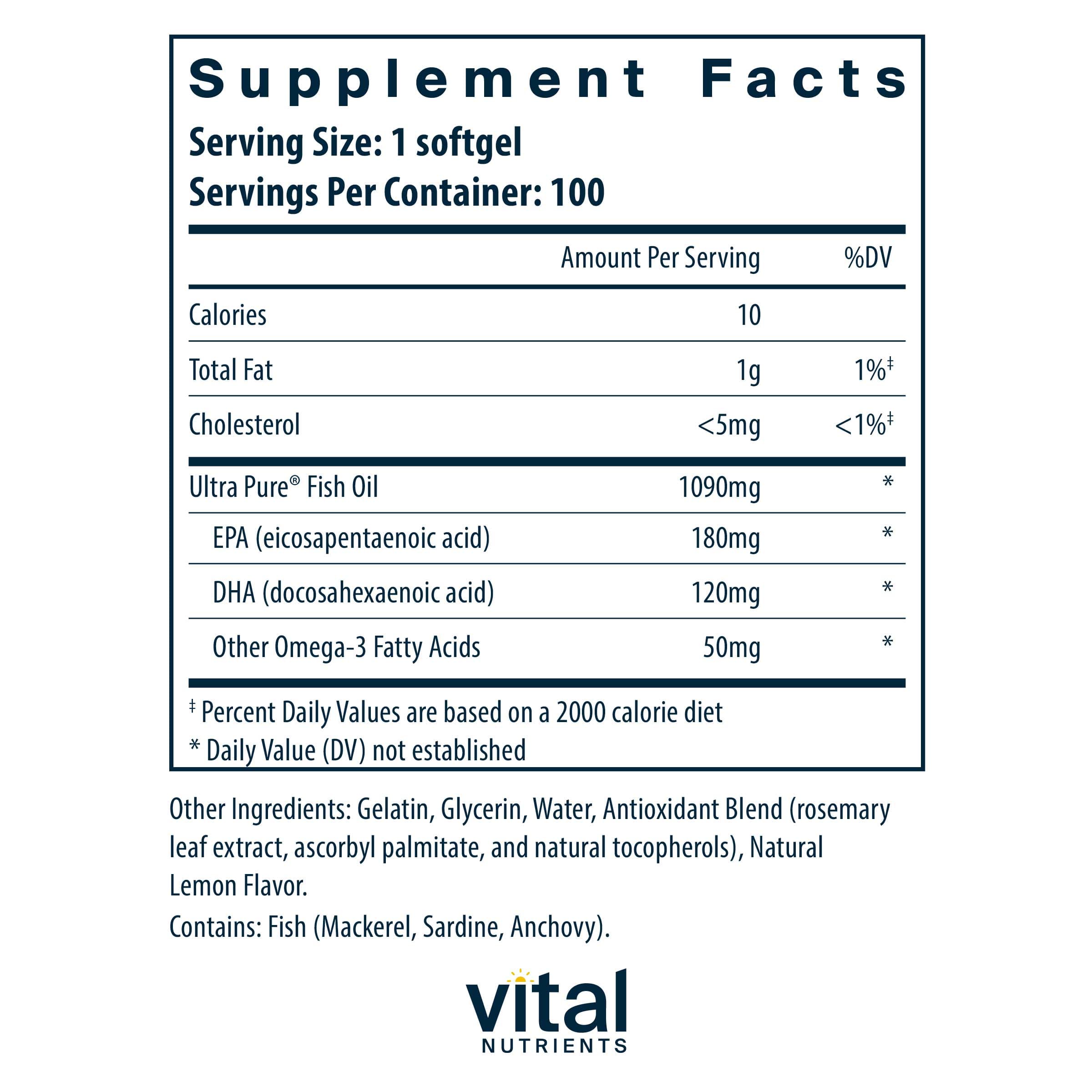 Vital Nutrients Ultra Pure® Fish Oil 350 Ingredients