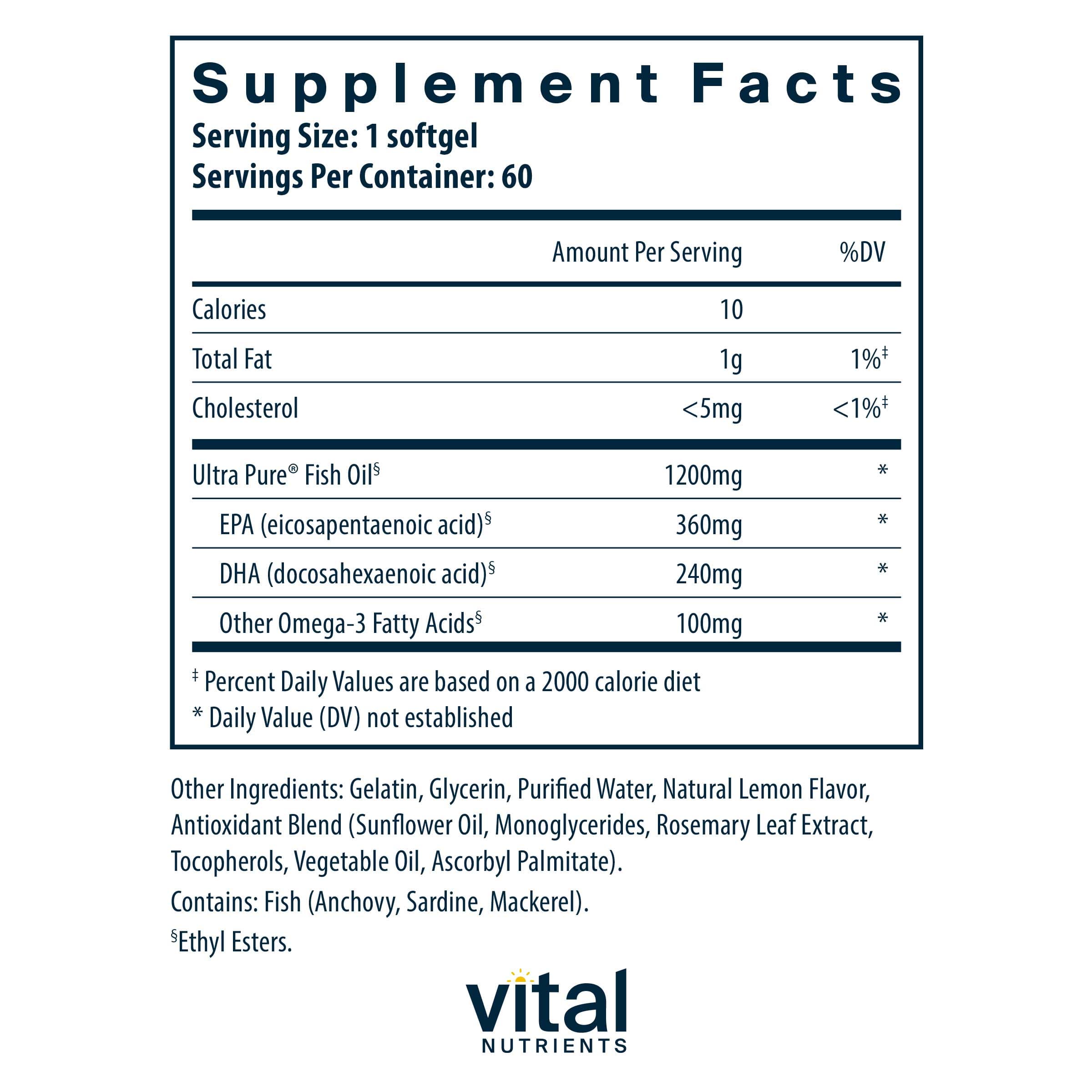Vital Nutrients Ultra Pure® Fish Oil 700 Ingredients