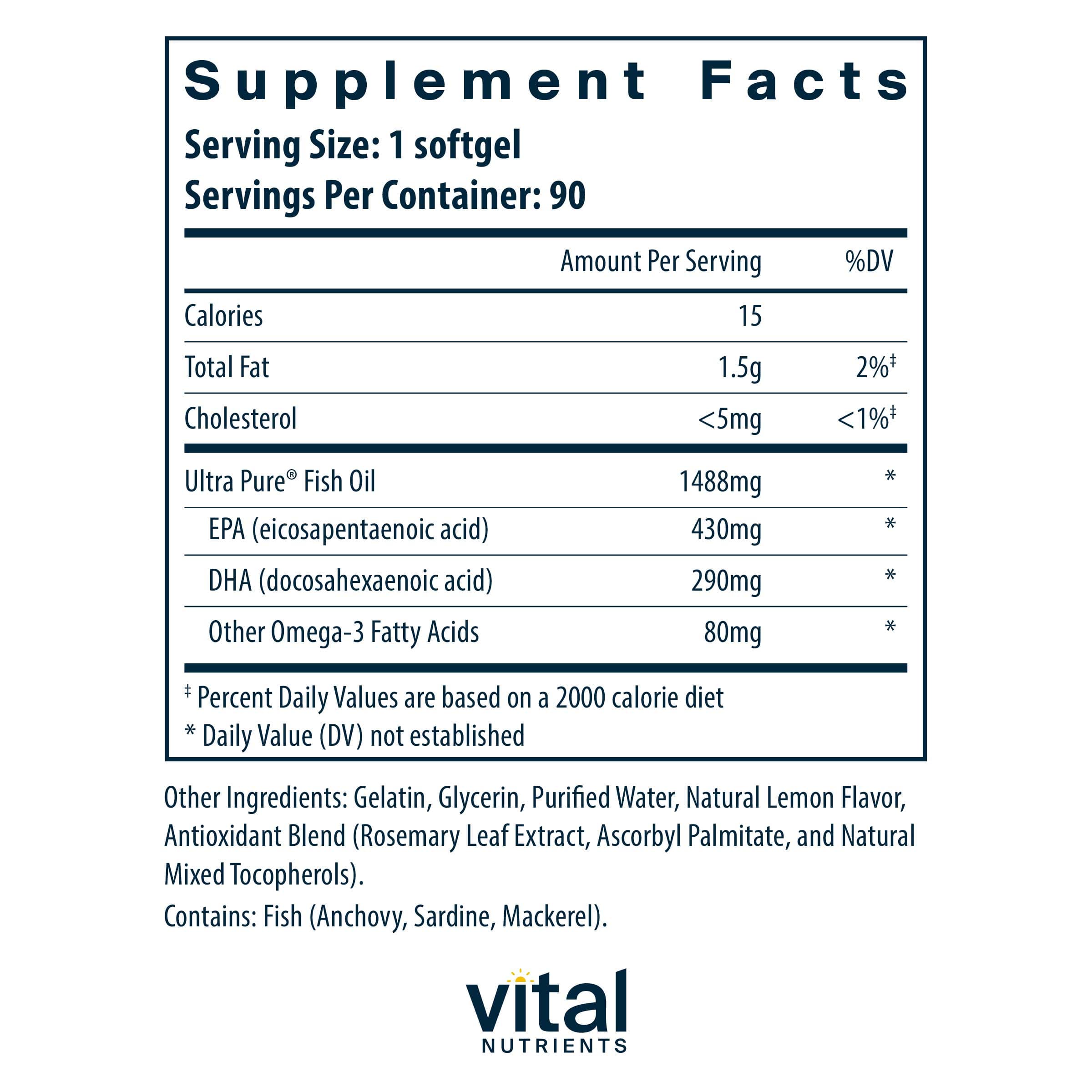 Vital Nutrients Ultra Pure® Fish Oil 800 TG Ingredients