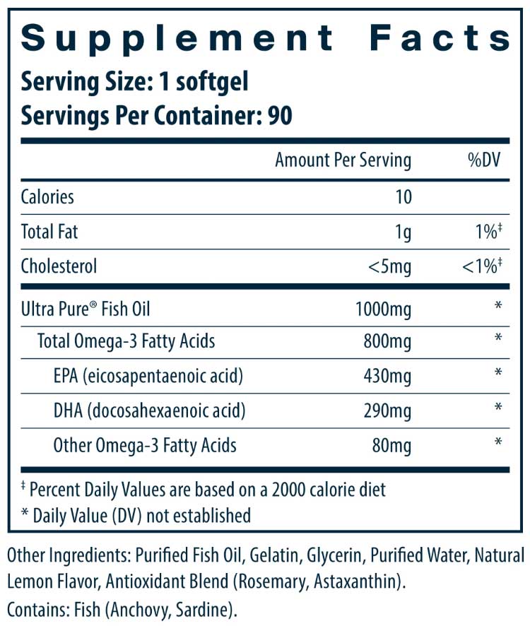 Vital Nutrients Ultra Pure® Fish Oil 800 TG (Triglyceride Formula) Ingredients