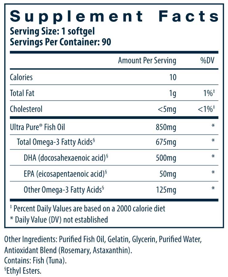 Vital Nutrients Ultra Pure® Omega-3 Fish Oil 675 Ingredients