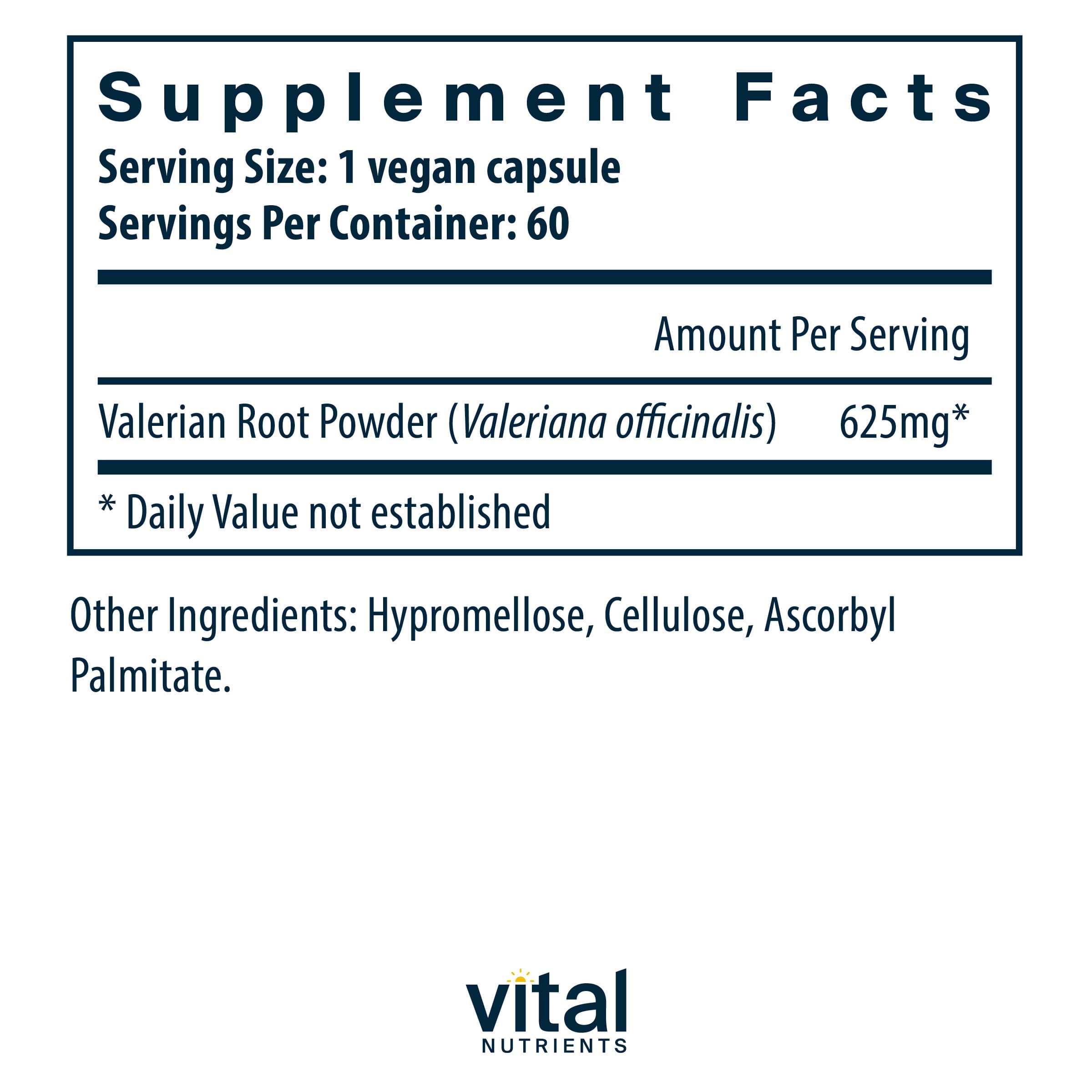 Vital Nutrients Valerian Root 625mg Ingredients