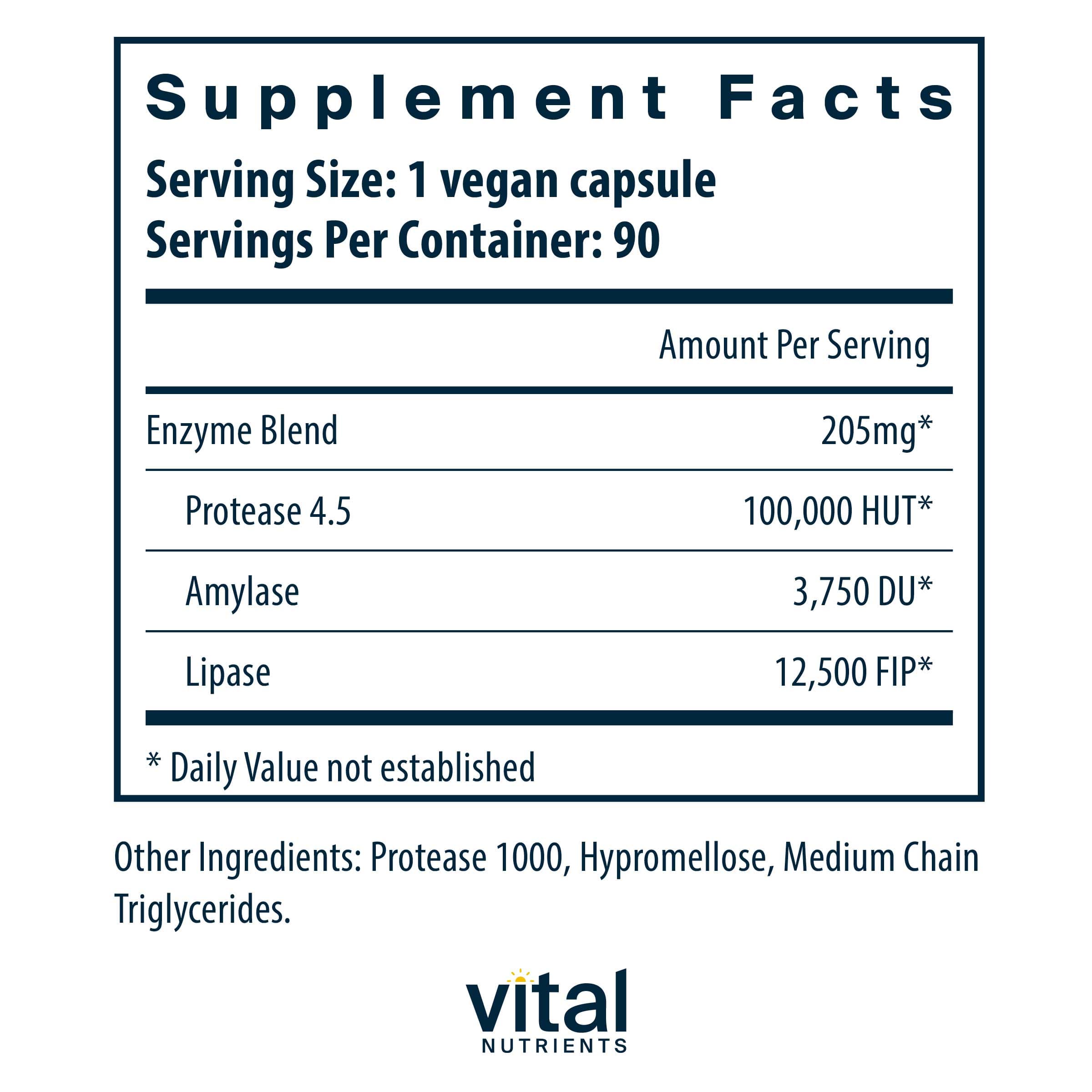 Vital Nutrients Vegan Pancreatic Enzymes Ingredients 