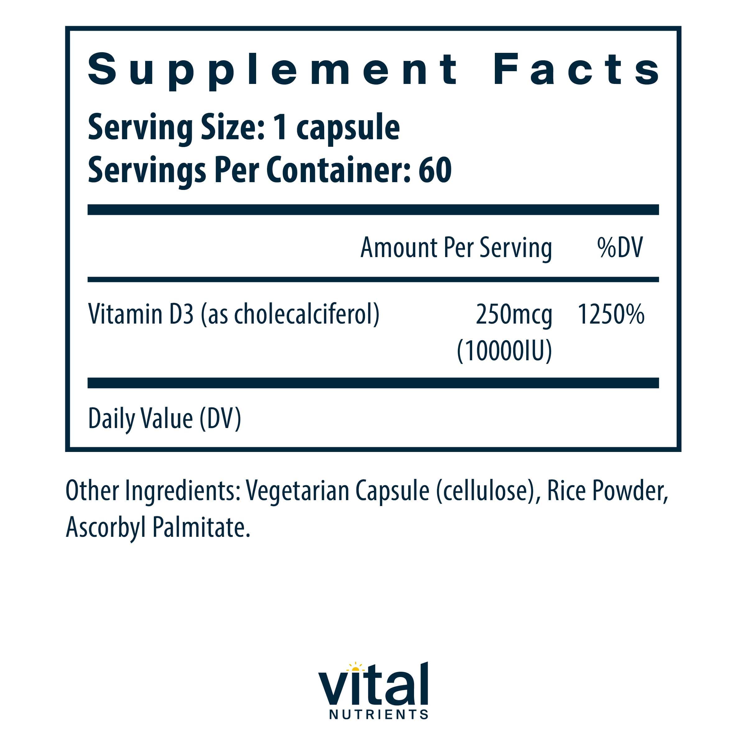 Vital Nutrients Vitamin D3 10,000IU Ingredients