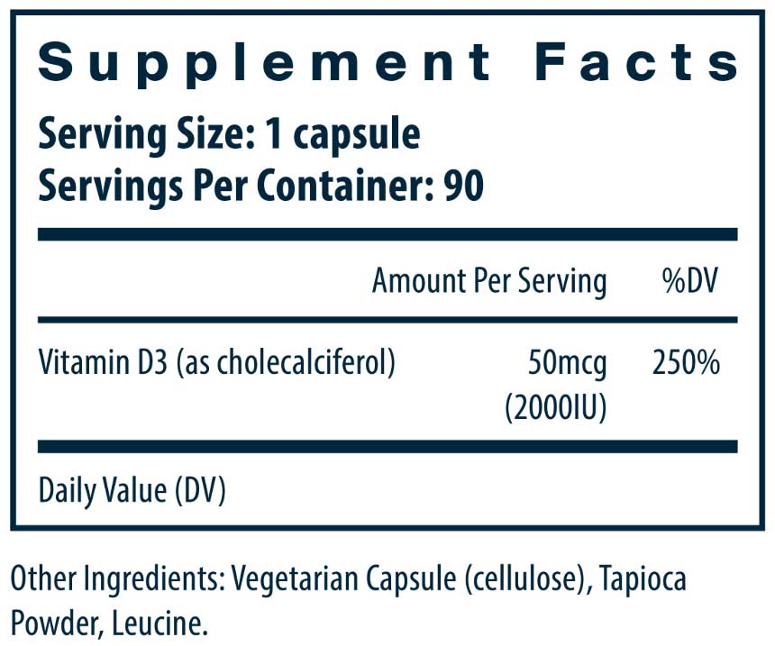 Vital Nutrients Vitamin D3 2000 IU Ingredients