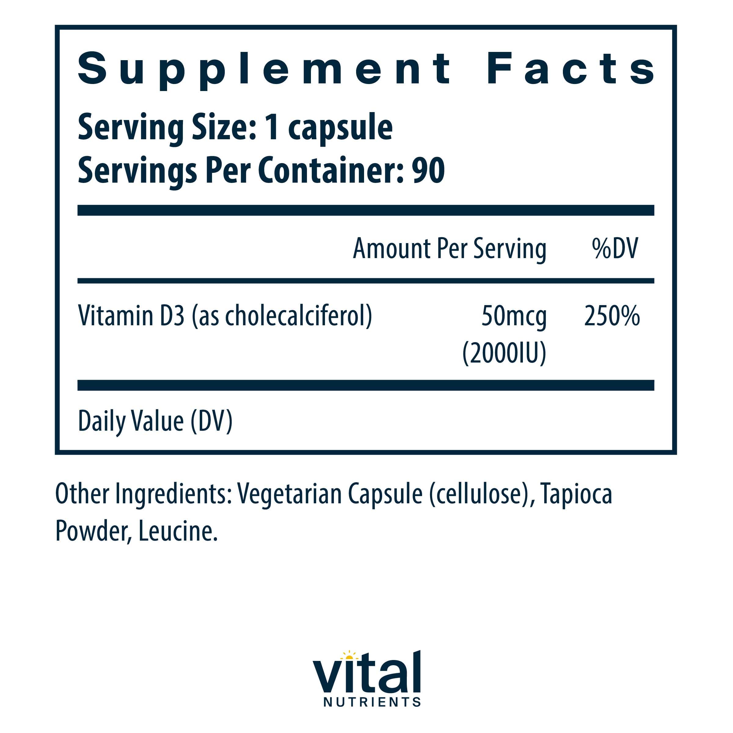 Vital Nutrients Vitamin D3 2000 IU Ingredients
