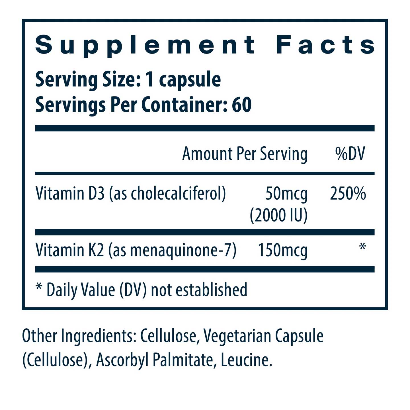 Vital Nutrients Vitamin D3 + K2 Ingredients