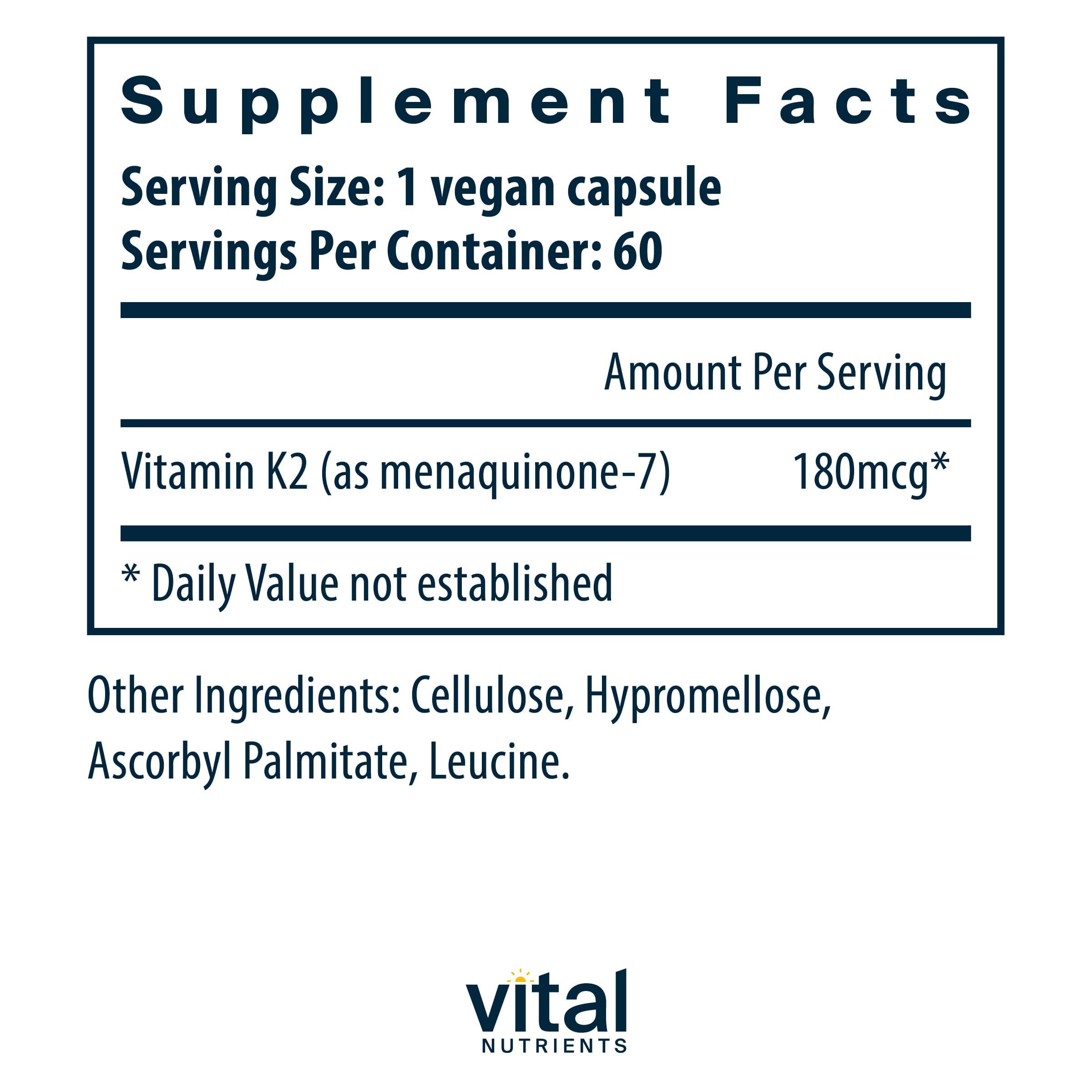 Vital Nutrients Vitamin K2-7 Ingredients