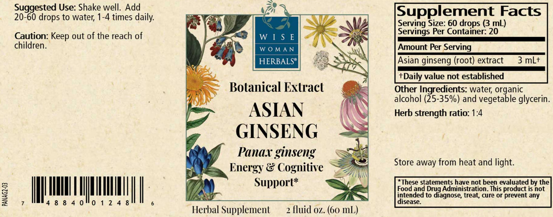 Wise Woman Herbals Asian Ginseng Panax Gin. Label