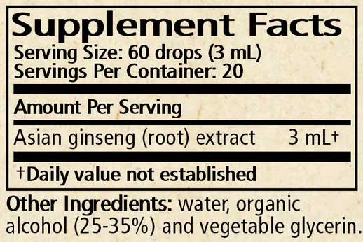 Wise Woman Herbals Asian Ginseng Panax Gin. Ingredients