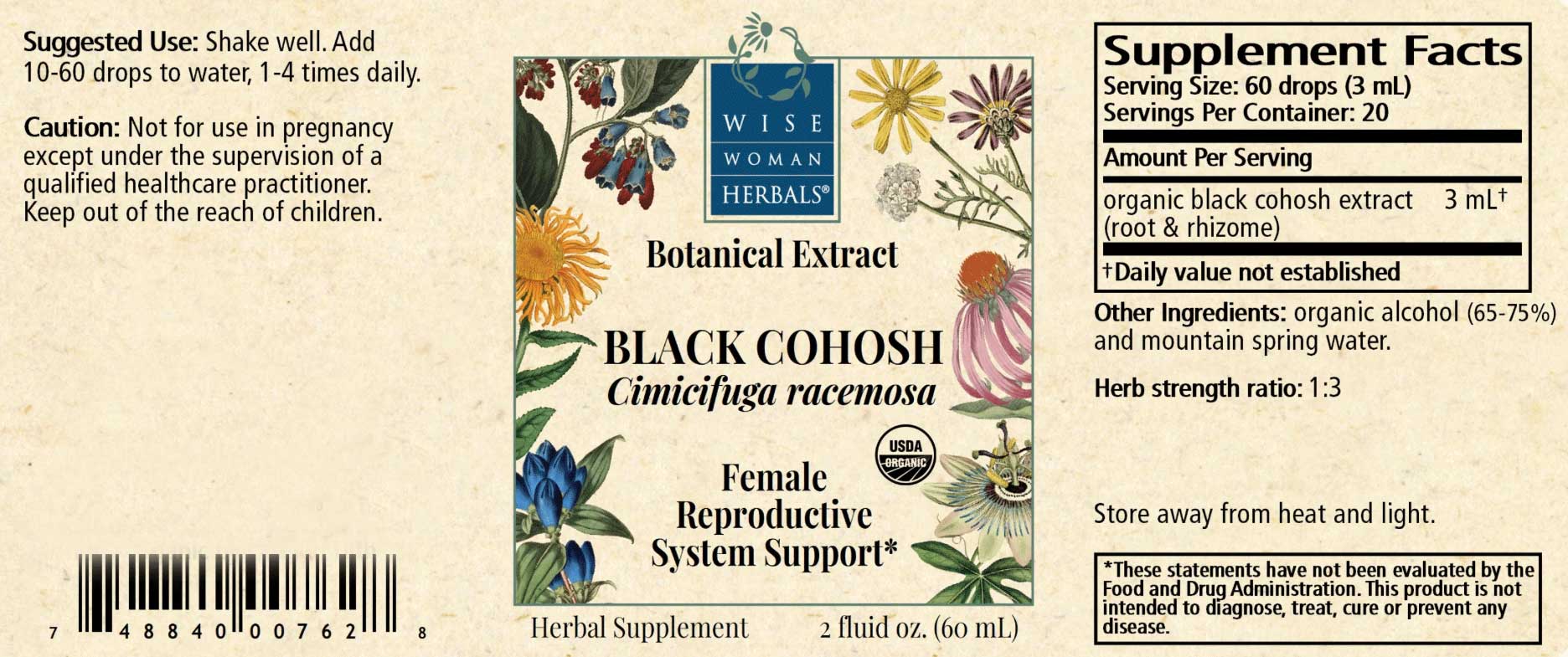 Wise Woman Herbals Black Cohosh (Cimicifuga racemose) Label