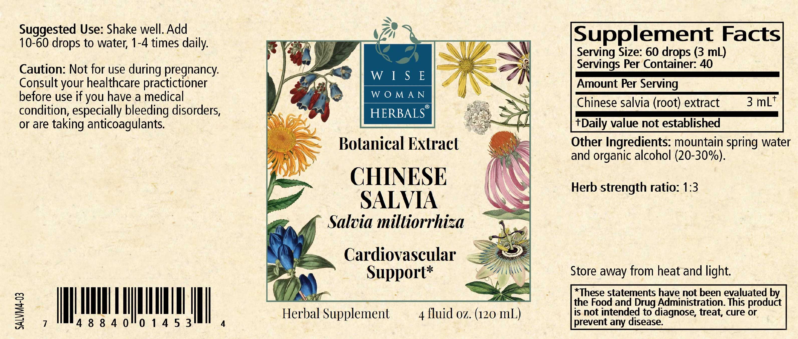 Wise Woman Herbals Chinese Salvia (Formerly Salvia Miltiorrhiza Dan Shen/Red Sage) Label