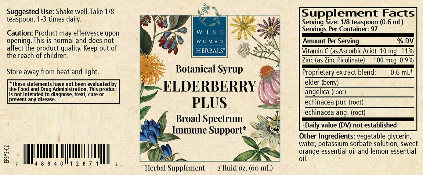 Wise Woman Herbals Elderberry Plus Syrup Label