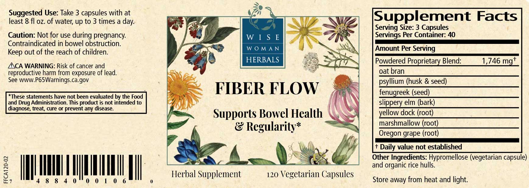 Wise Woman Herbals Fiber Flow Capsules Label