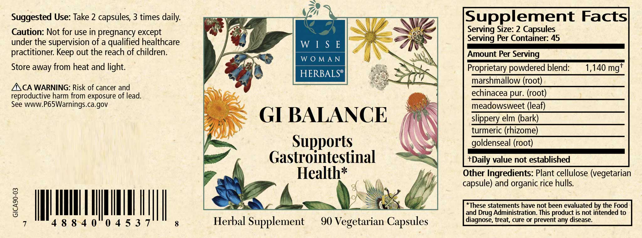 Wise Woman Herbals GI Balance Label