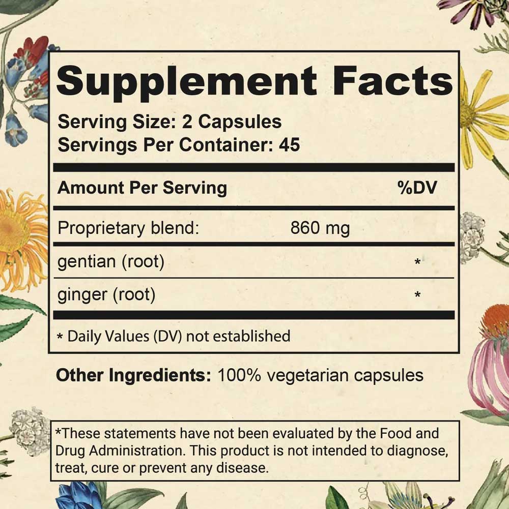 Wise Woman Herbals Gentian and Ginger Capsules Ingredients