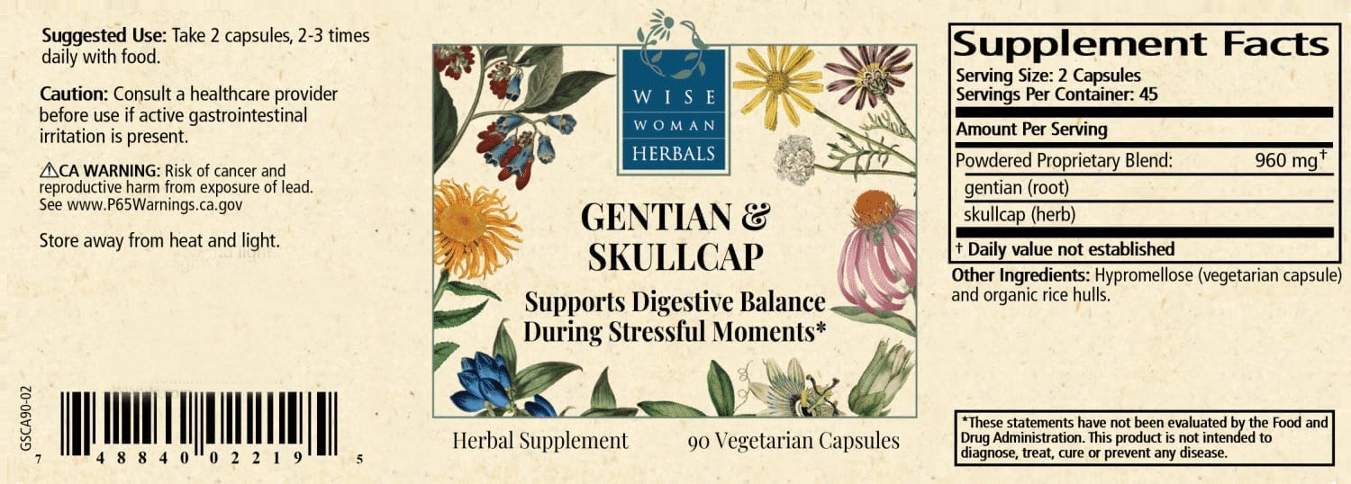 Wise Woman Herbals Gentian and Skullcap Capsules Label