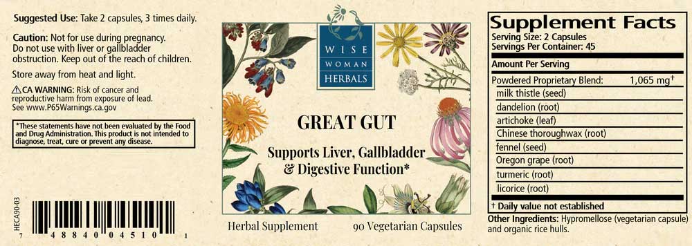 Wise Woman Herbals Great Gut (Formerly Hepacaps) Label