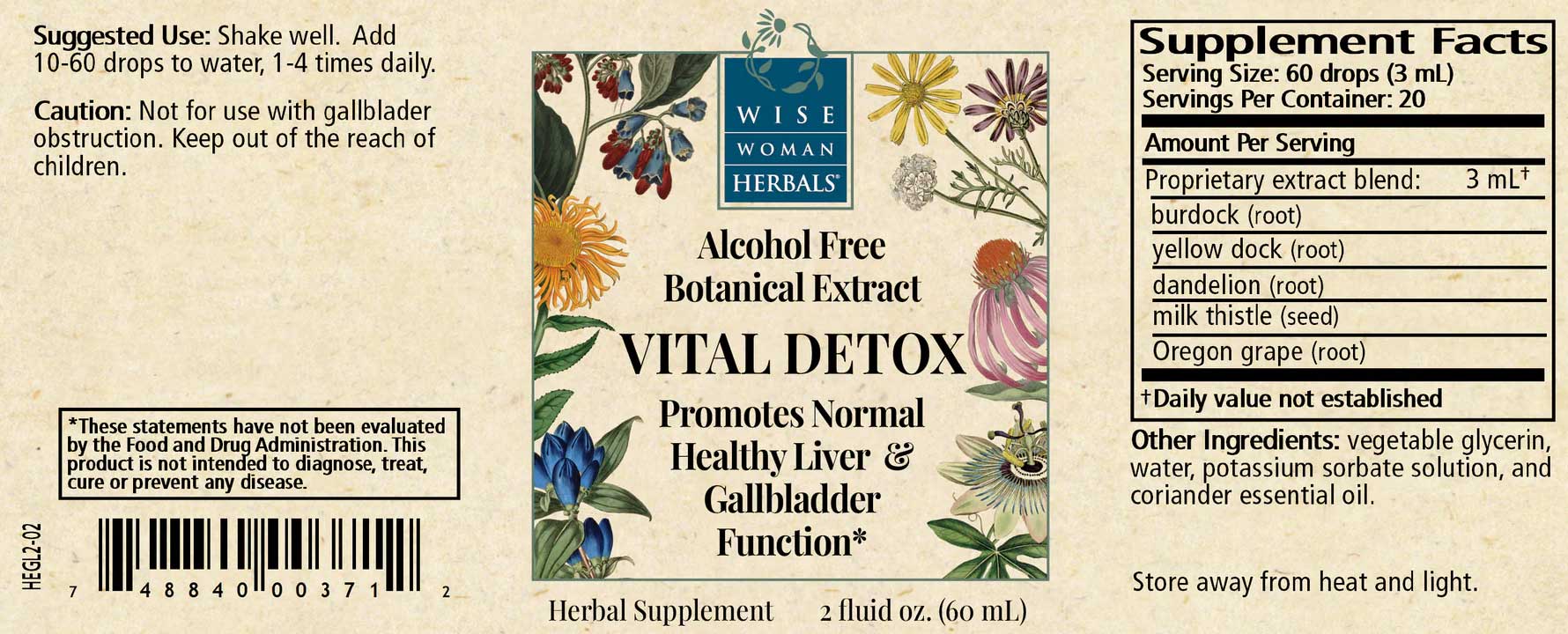 Wise Woman Herbals Vital Detox (Formerly Hepaglycerite) Label