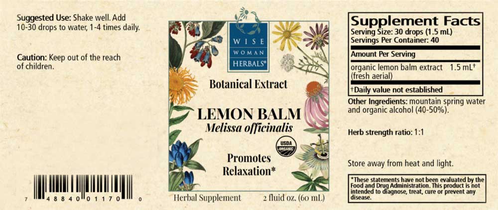 Wise Woman Herbals Lemon Balm Melissa Officinalis Label