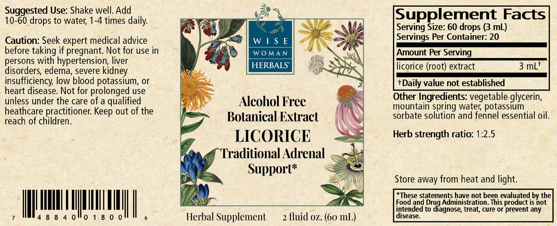 Wise Woman Herbals Licorice Alcohol Free Extract / Glycyrrhiza Glycerite Label