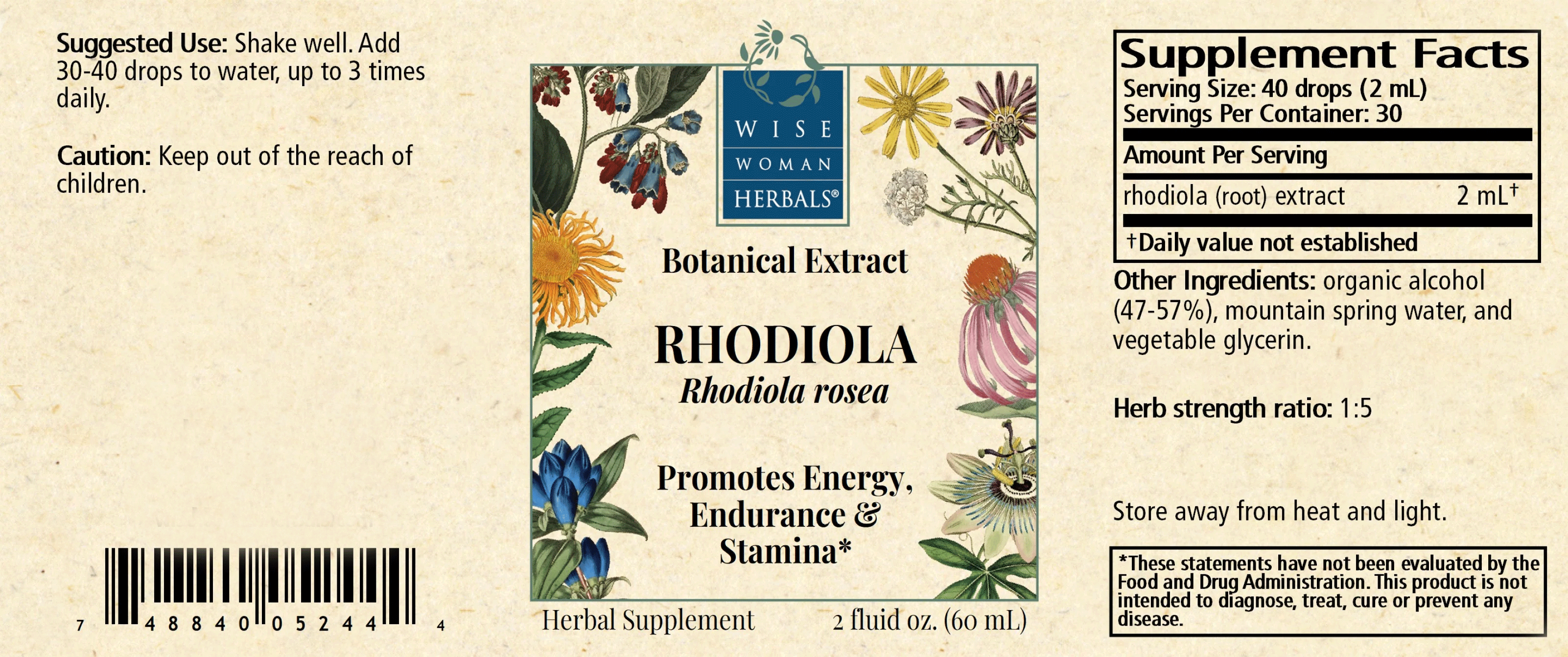 Wise Woman Herbals Rhodiola (Rhodiola rosea) Label