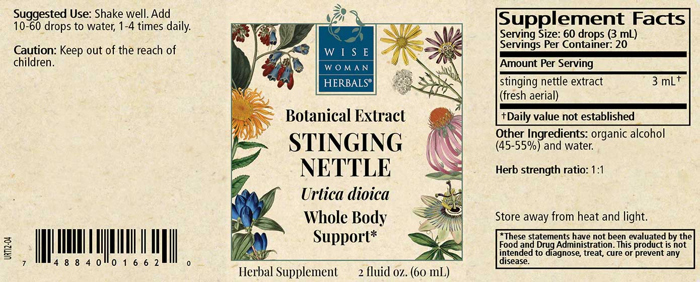 Wise Woman Herbals Stinging Nettle Urtica Dio. (Aerial) Label