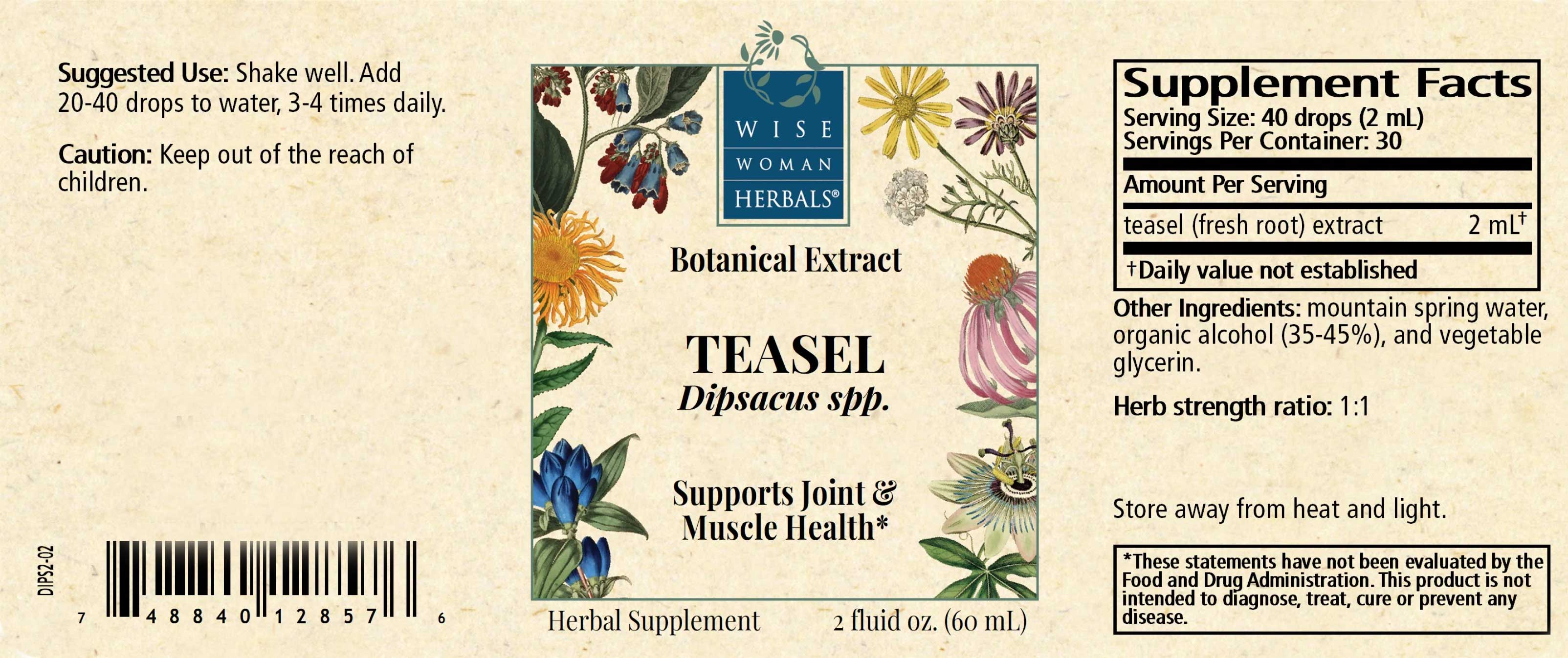 Wise Woman Herbals Teasel (Dipsacus spp.) Label