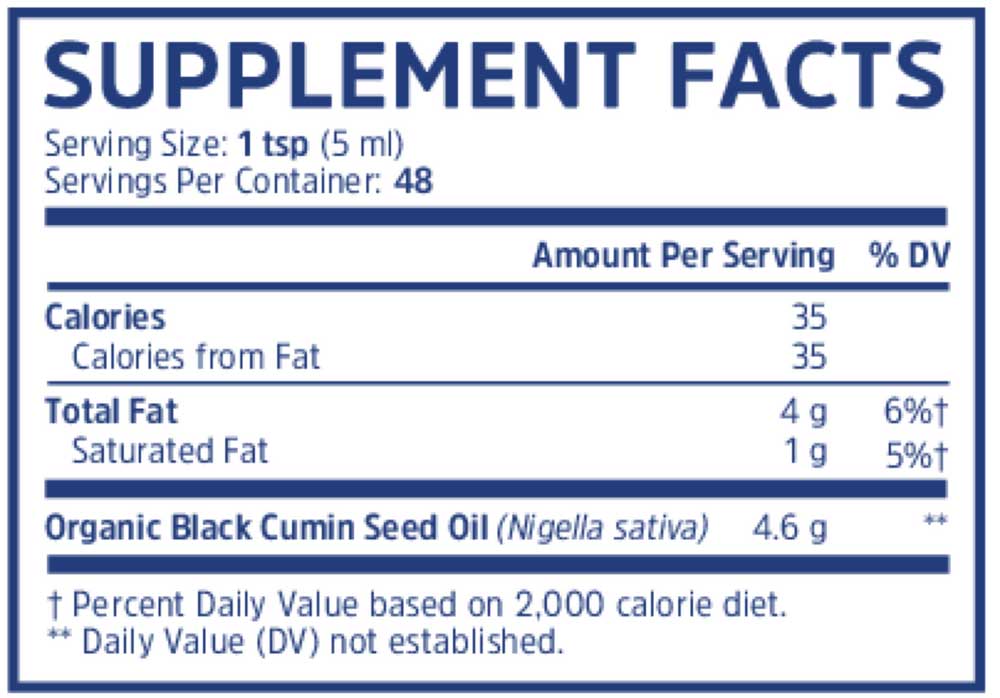 Zhou Nutrition Black Seed Oil Liquid Ingredients