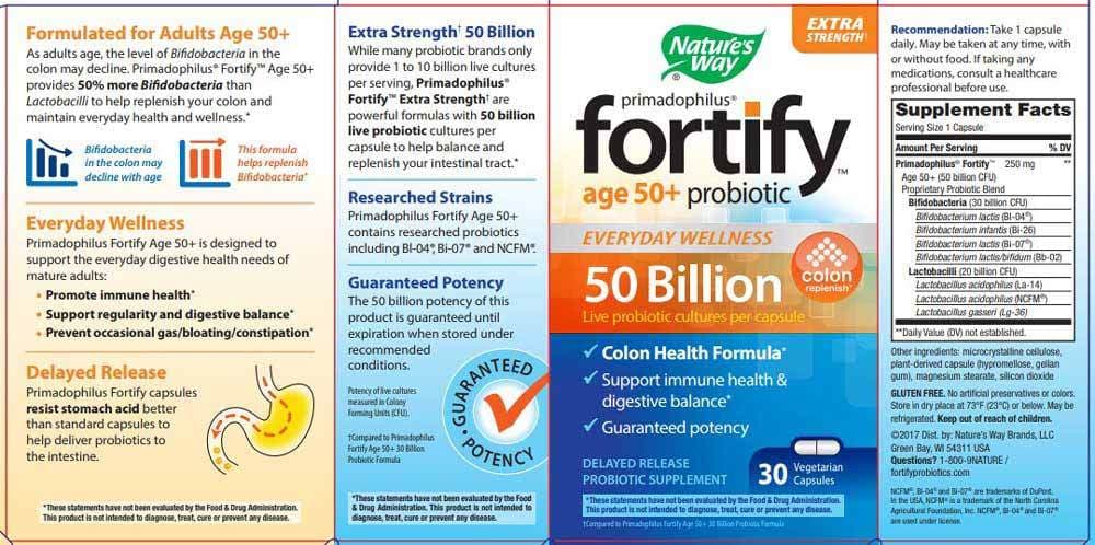 Nature's Way Fortify 50+ 50 Billion Probiotic Label