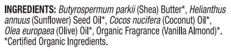 Dr. Mercola Organic Body Butter Vanilla Almond Ingredients