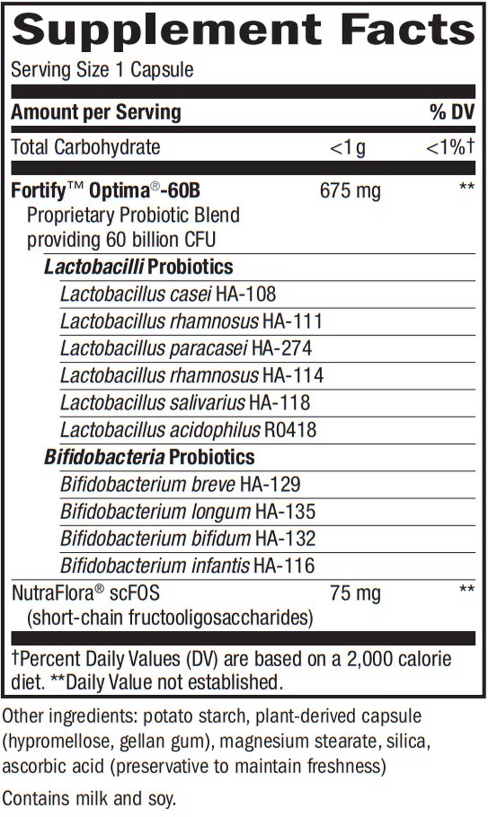 Nature's Way Fortify Optima Advanced 60 Billion Probiotic Ingredients