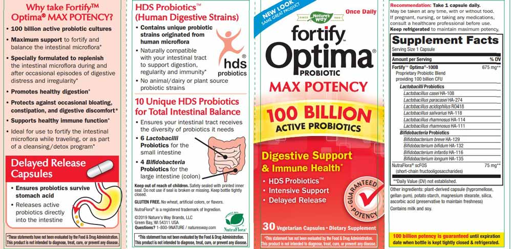 Nature's Way Fortify Optima Max Potency 100 Billion Probiotic Label