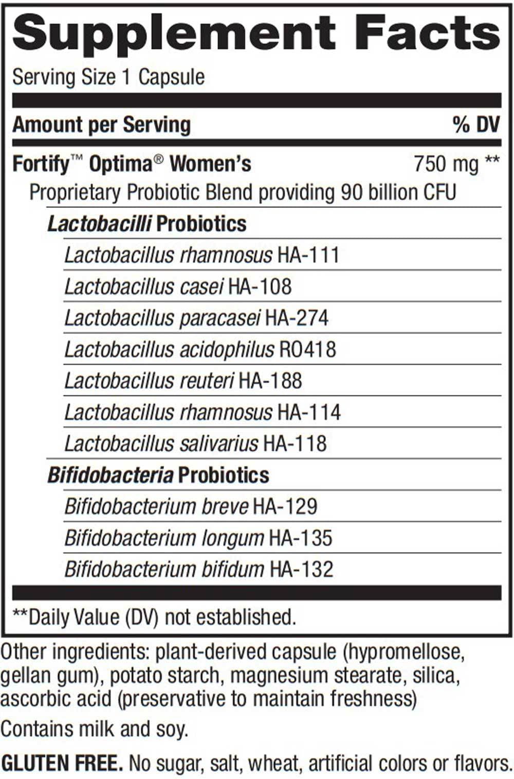 Nature's Way Fortify Optima Women's 90 Billion Probiotic Ingredients