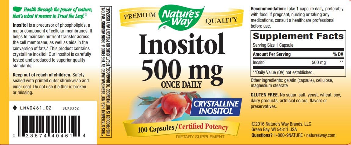Nature's Way Inositol 500 mg Label
